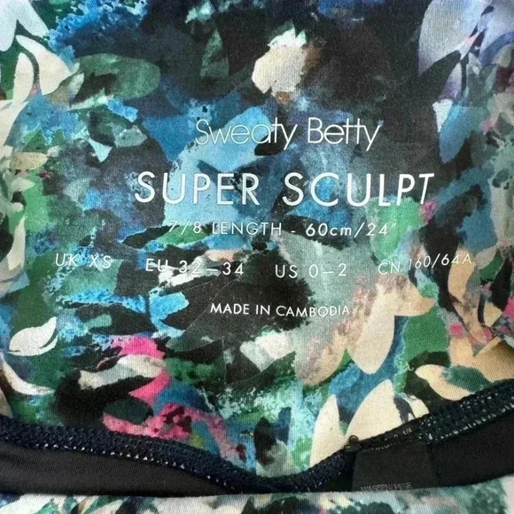 Sweaty Betty Floral Super Sculpt High Waisted Full Length Leggings XS 2-4 0031 - Picture 8 of 8